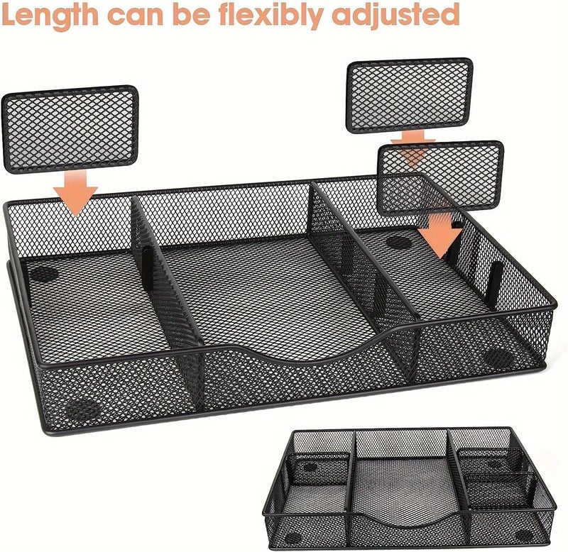 VyGrow Desk Drawer Organizer Tray, Metal Mesh Drawer Organizers Office, 6 Adjustable Compartment, Desk Organizer Tray for Home Office 12.87L x 8.73D x 1.96H inch, Black, 1PC Medium - Image 2